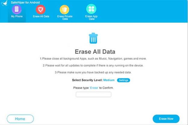 Erase data from android